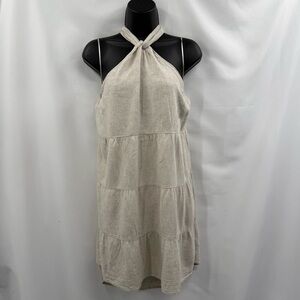 Abercrombie & Fitch Linen Blend Tiered Halter Dress in Natural | Large